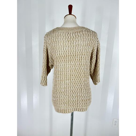 NINE WEST Vintage America Collection Beige Open Knit Short Sleeve Sweater Sz S - Picture 4 of 7
